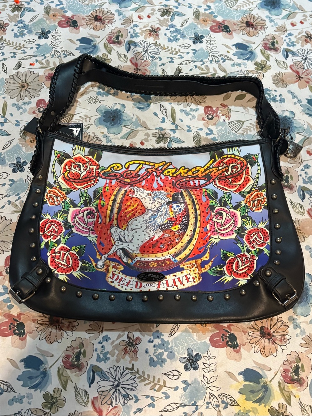 Ed Hardy Multicolor 'Dead or Alive' Floral Carousel Shoulder Bag